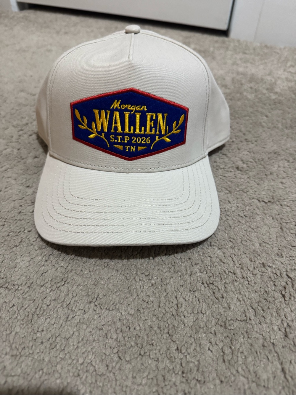 Morgan Wallen Cream Baseball Cap - Embroidered Logo
